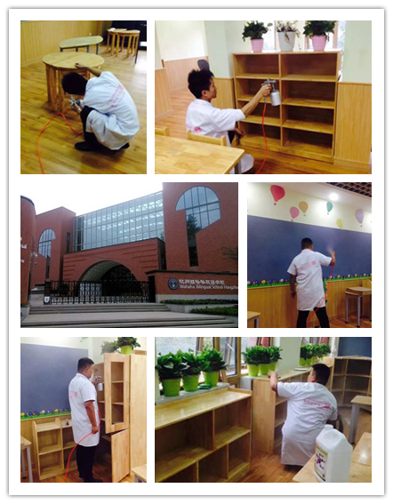 浙大冰虫工作人员正在对小学进行室内空气治理